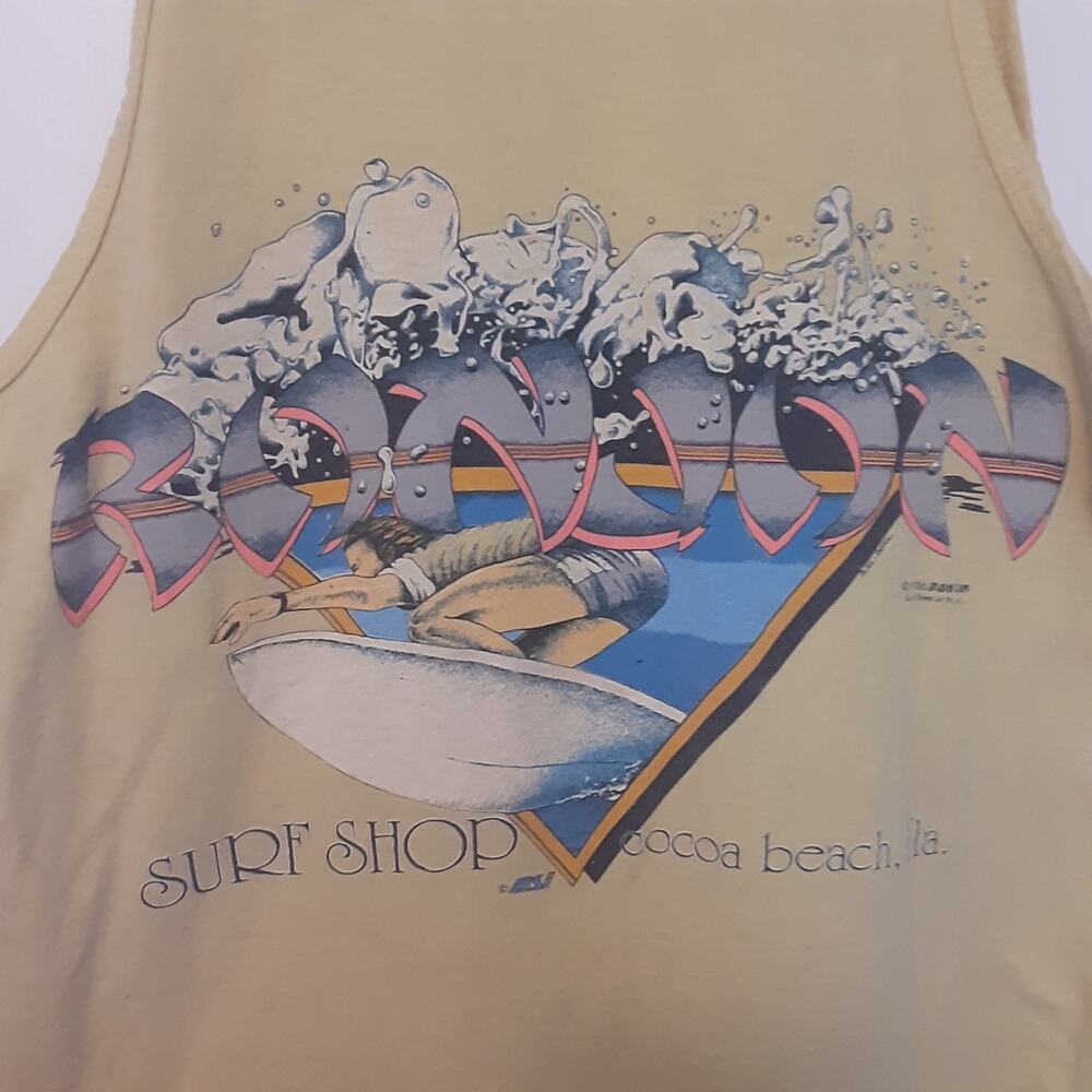 Vintage Ron Jon Tank Top Mens S Yellow Surf Shop Single Stitch Coca Beach FL 80s